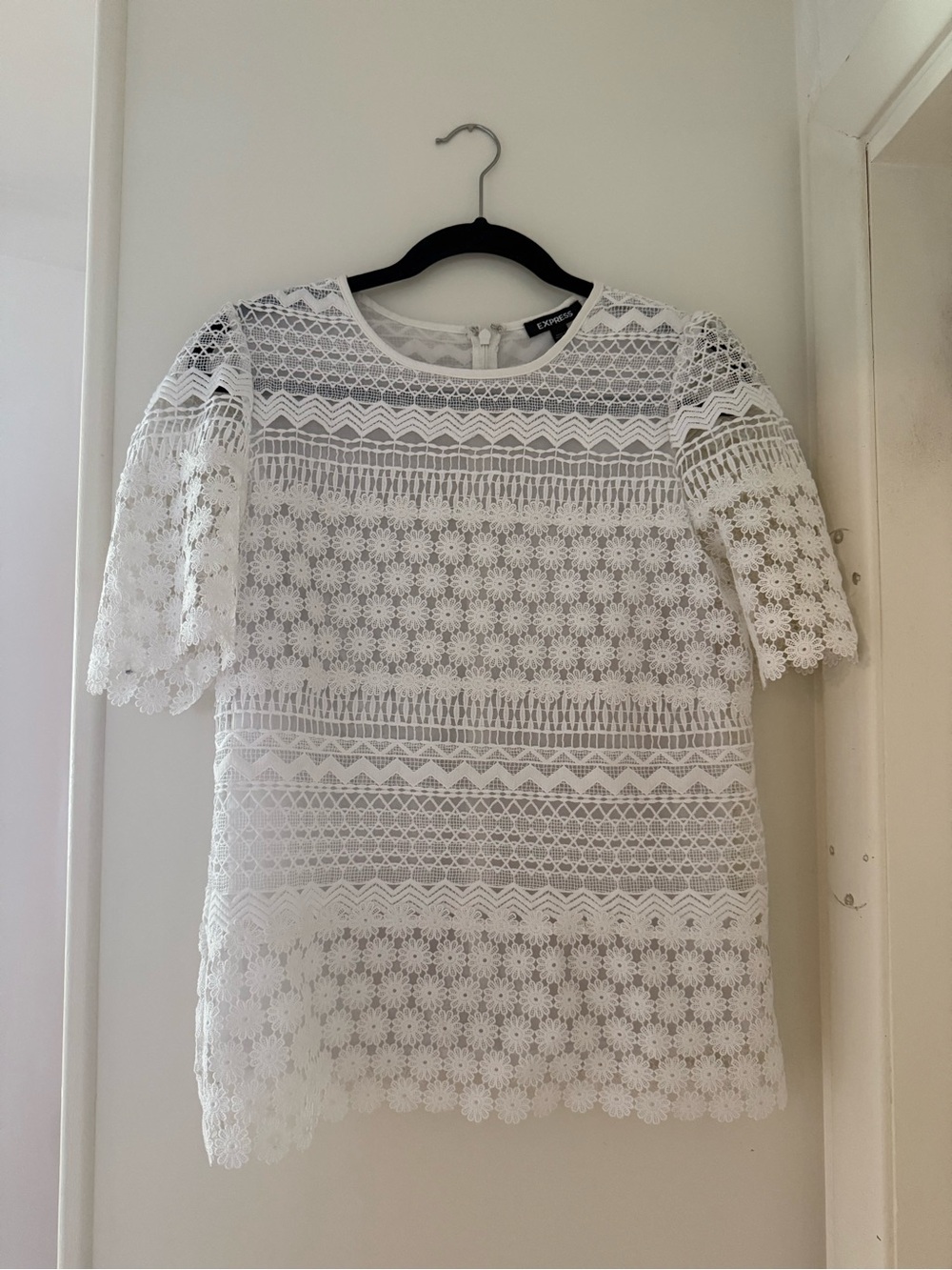 Express White Lace Short-Sleeve Blouse